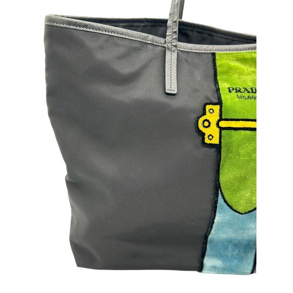 Prada Cahier Nylon Trompe L’oeil Tote*Awesome vintage tote*Mixed media velvet - Picture 4 of 16